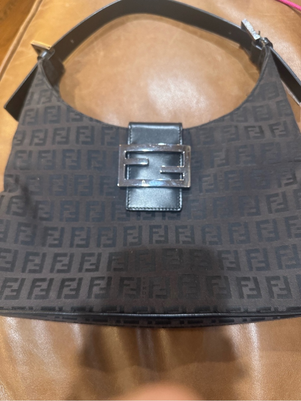 Fendi Black Zucca FF Logo Shoulder Bag